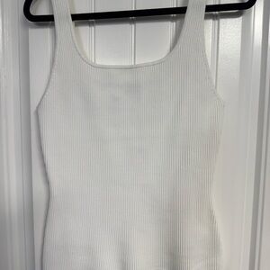 Babaton White Ribbed Square-Neck Tank